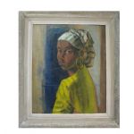 Oljemålning, Rudolf Gowenius (1896-1960), flicka i gult, sign, pannå, 62x51 cm